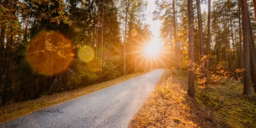 Image of a road with sunlight in the distance